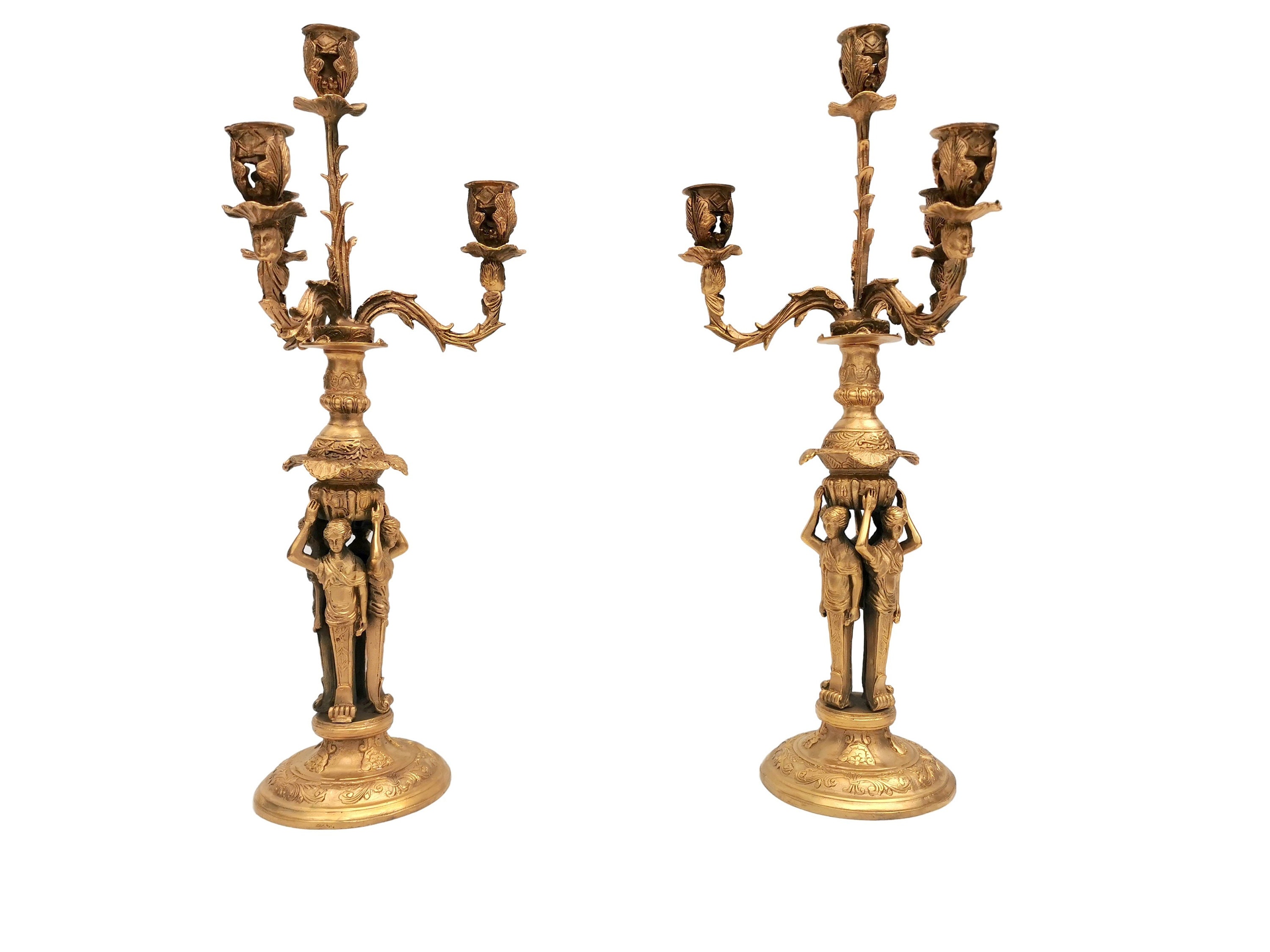 A pair of beautiful gilt bronze candelabra candle holders Antique style