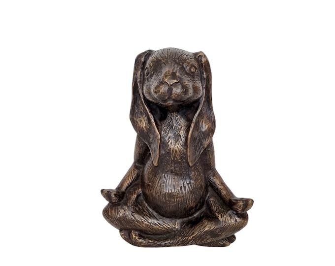 Meditating bronze hare - bronze rabbit - Unique bronze gift idea - bronze garden decoration - rabbits and hares - Easter decoration - yoga