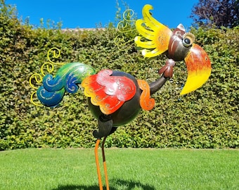 Gekke vogel - Kleurrijke grappige metalen vogel - Tuindecoratie- Metalen dieren voor tuin en terras