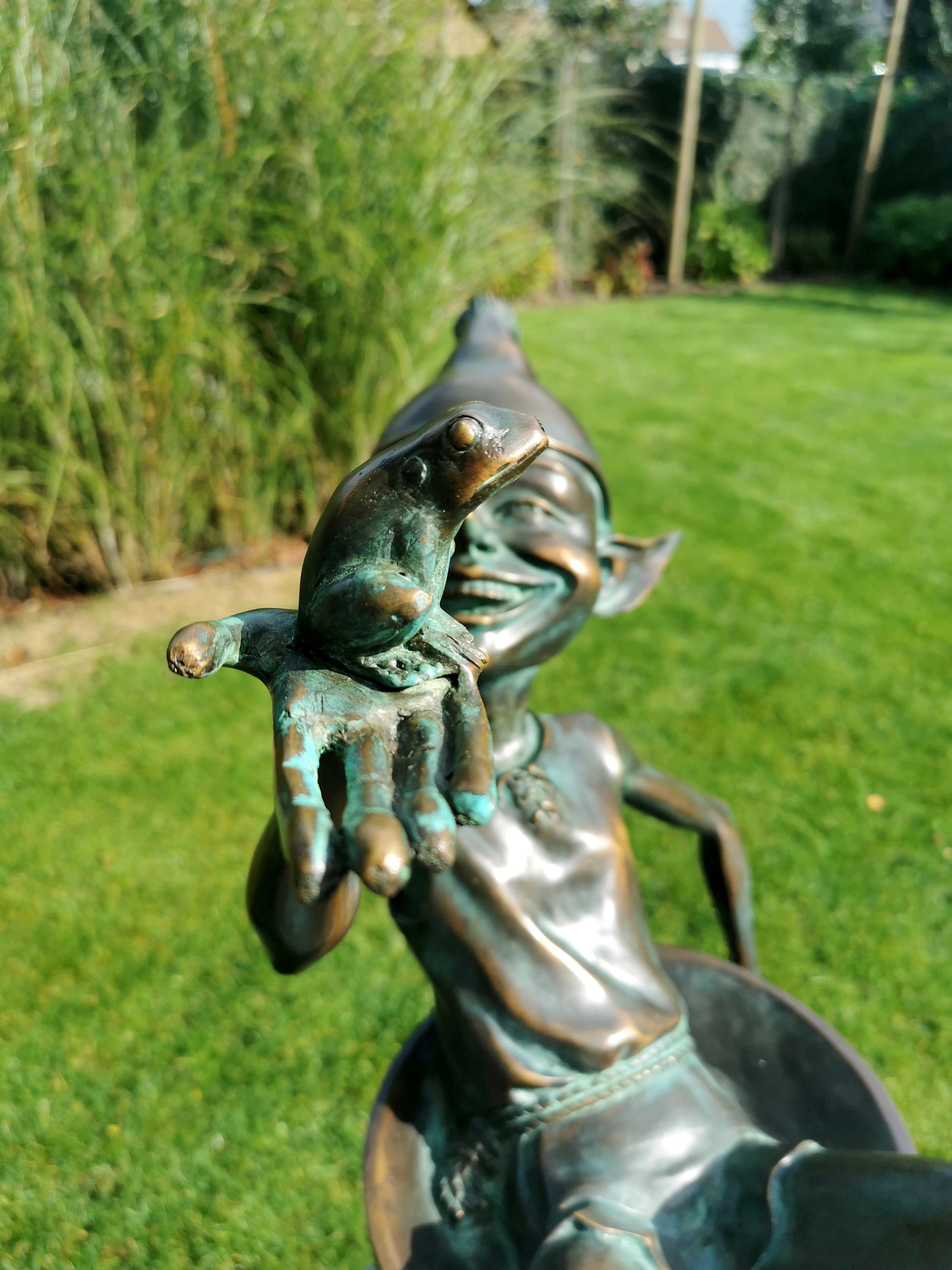 Extra large garden pixie Bronze fountain Bronze garden gnome