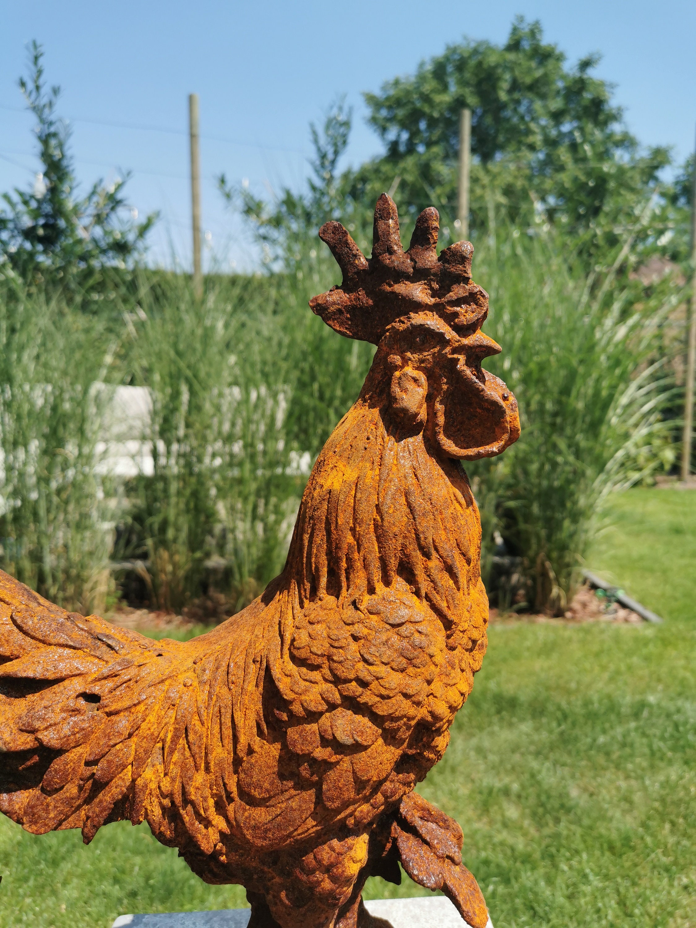 Large Cast iron rooster Garden statue Cast iron garden sculptures