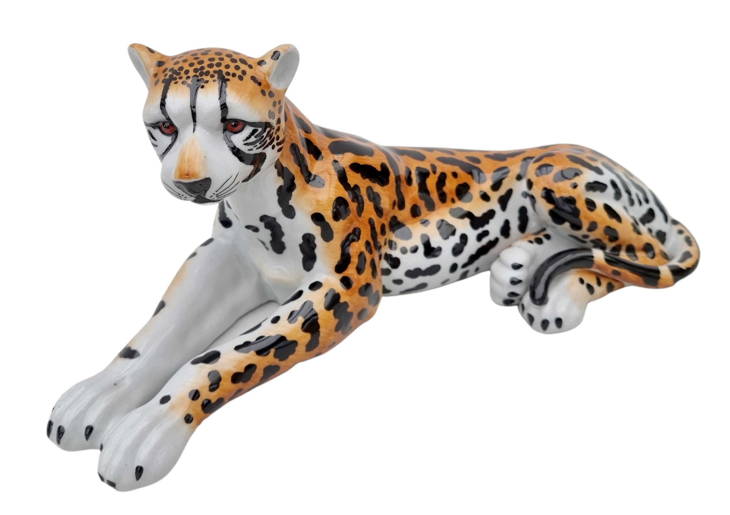 Large resting porcelain leopard - Leopard statue - Gift statue