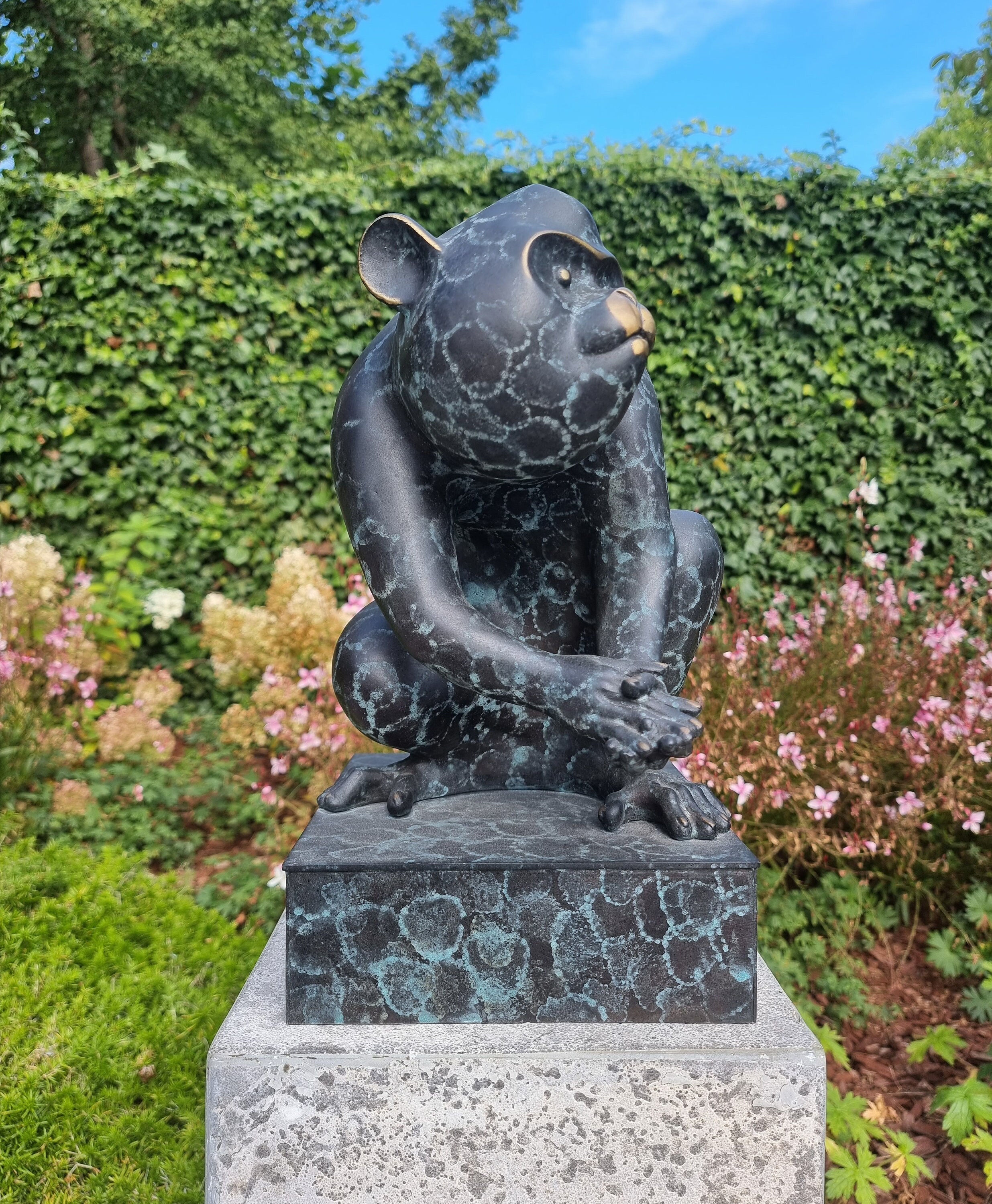 Garden sculpture of a Monkey Bronze garden sculpture Bronze animals