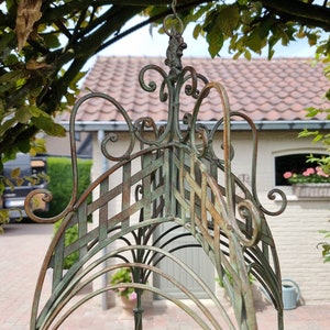 Beautiful wrought iron flower basket Hanging flower basket Garden decoration Green garden basket Basket for hanging plants image 7