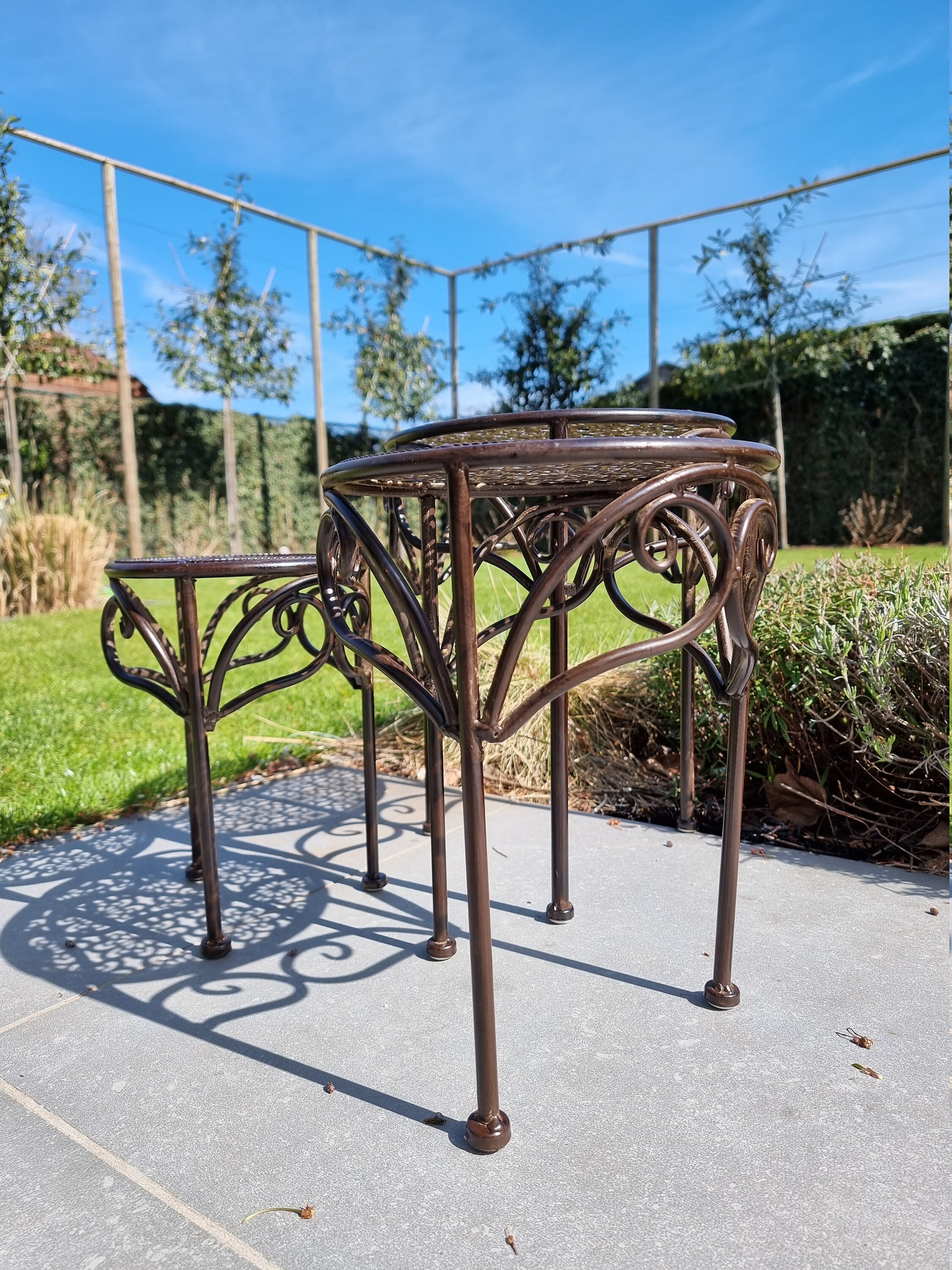 Three wrought iron flower tables garden tables decorative tables
