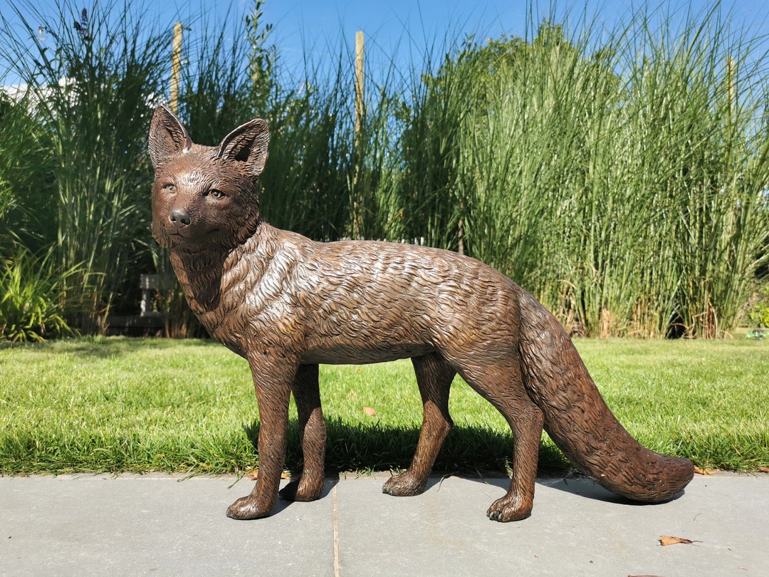 Lifelike Bronze Sculpture of a Fox Garden Sculpture Etsy