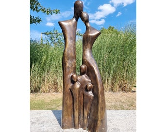 Large bronze sculpture of a family - 32 inch -  Mother father and 3 children - Gift for parents