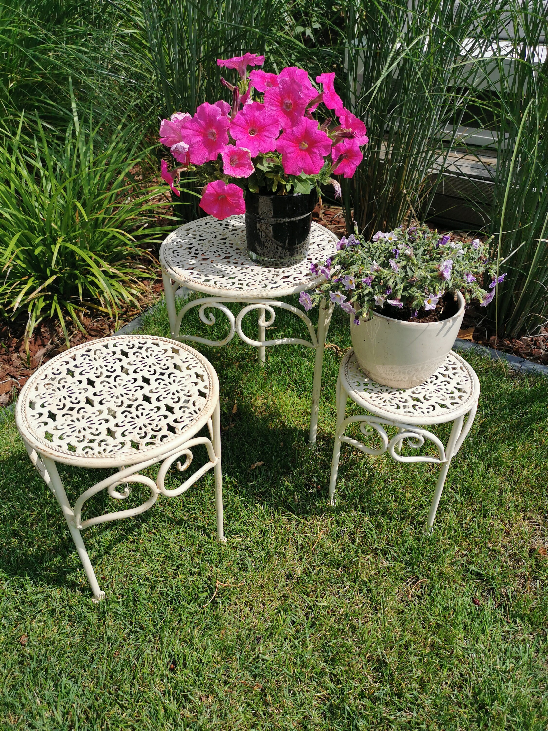 Three wrought iron flower tables garden tables decorative tables