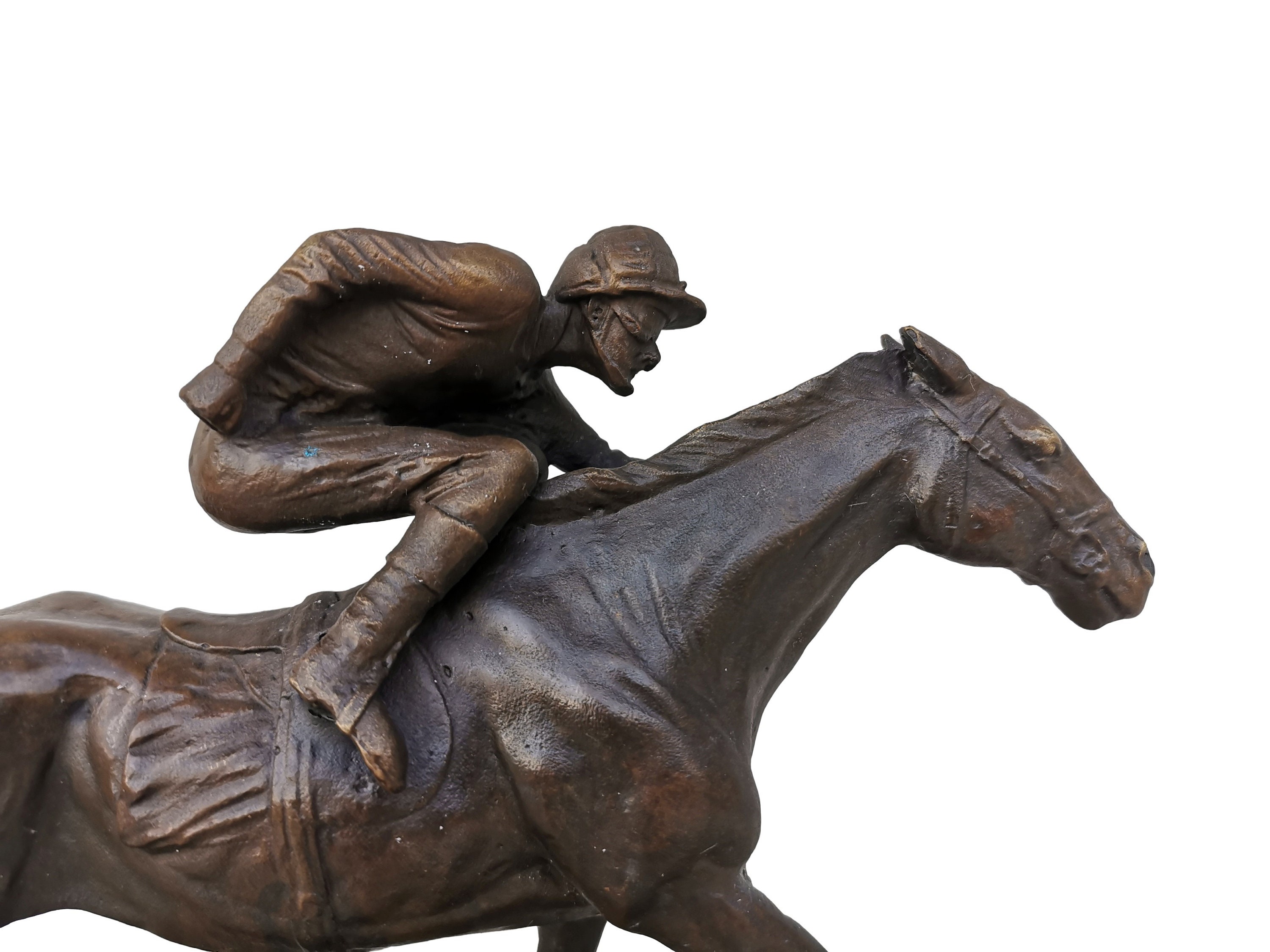 Bronze racing horse Jockey on horseback