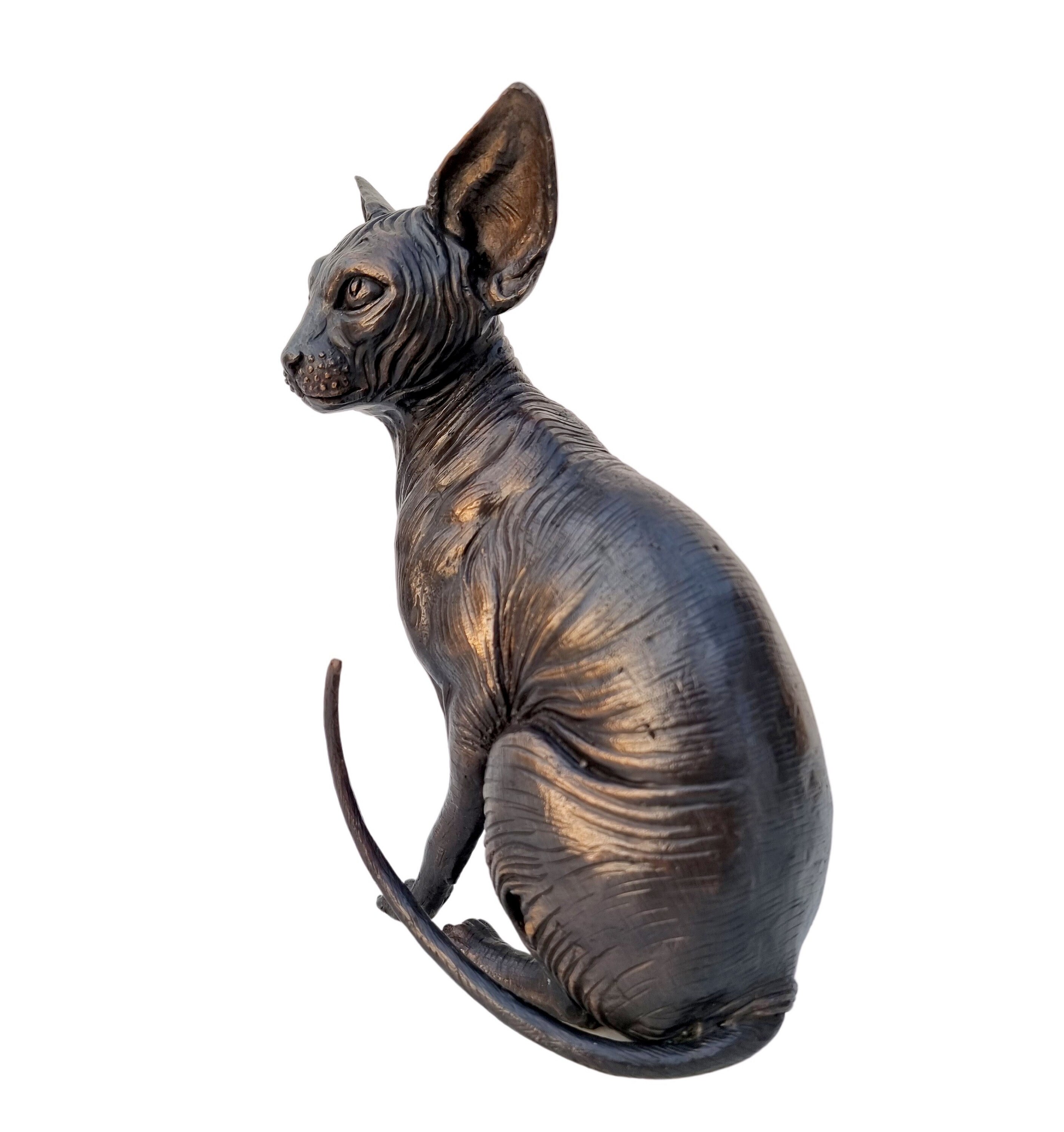 Bronze Sphynx Cat Lifelike Detailed Bronze Cats