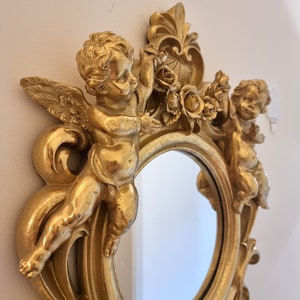 Recency wall mirror - Gold colored wall mirror - Mid century Cherub mirror