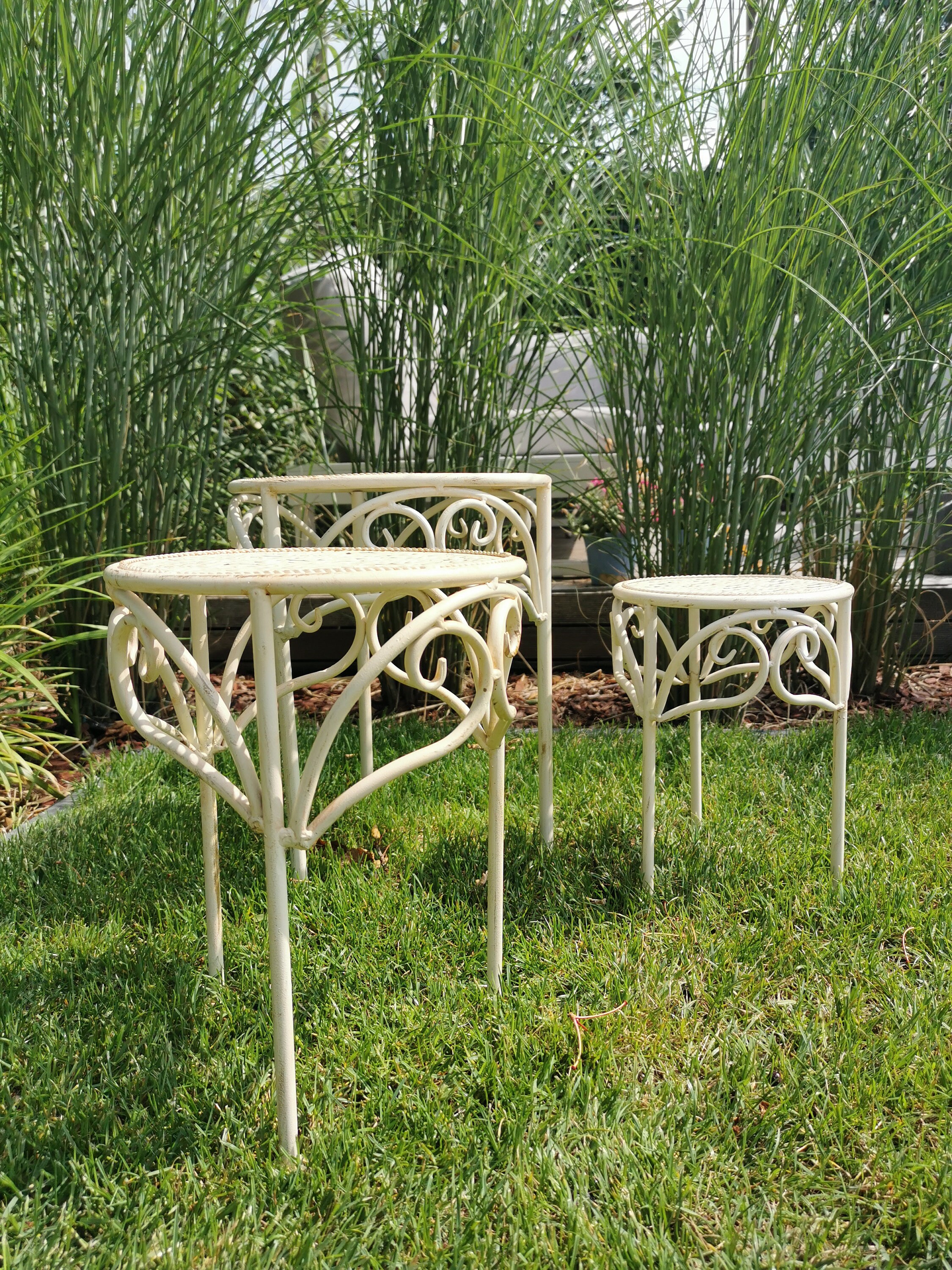 Three wrought iron flower tables garden tables decorative tables