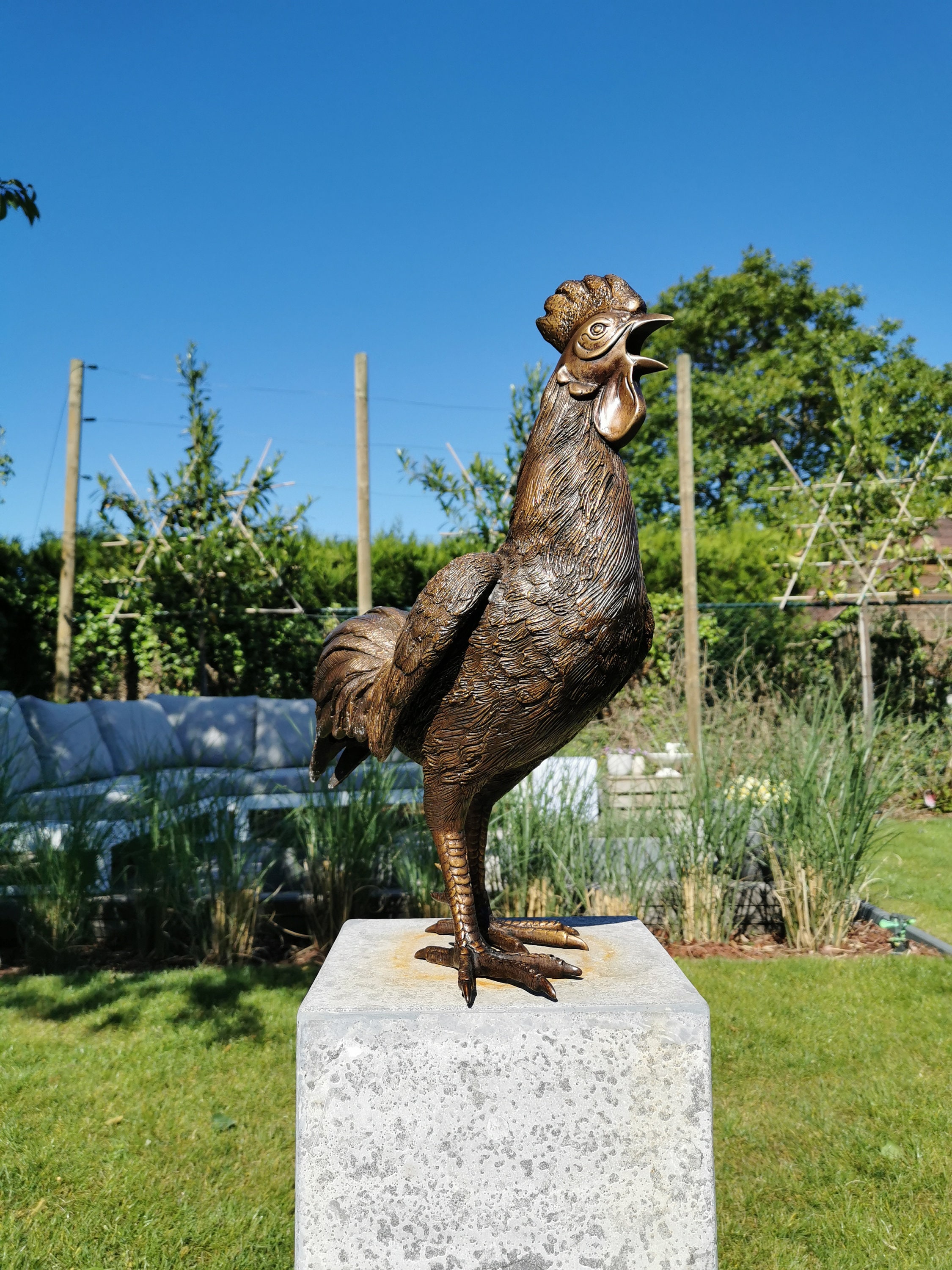 Large bronze rooster Garden statue Bronze garden sculptures