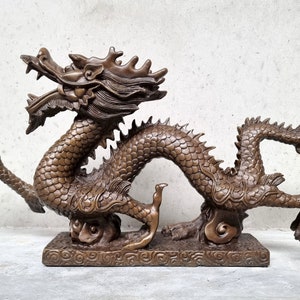 Bronze Chinese dragon - Asian bronze art - Lucky dragon - Lung dragon - Oriental interior