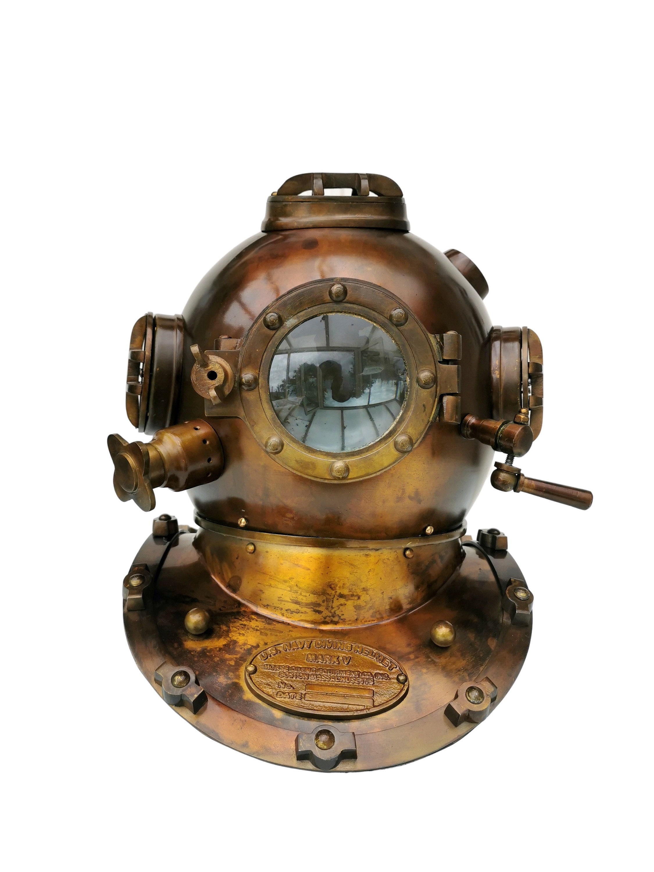 Antique Diving Helmet Brass, Copper, Glass US Navy replica