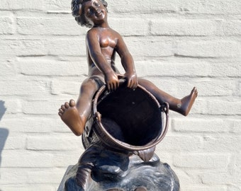 Vintage Bronze Fountain - Boy on Bucket - Bronze Water Fountain - Moreau pond decoration