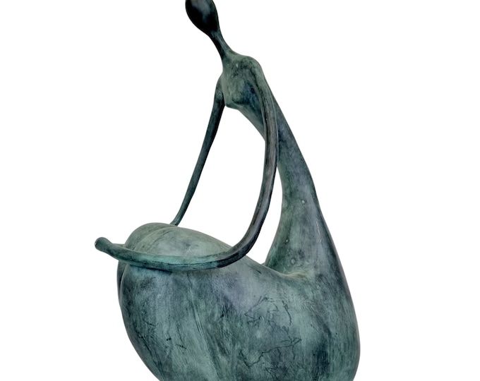 Large abstract bronze artwork of a thinking woman - Sad seated lady - Garden sculpture - bronze eye-catcher