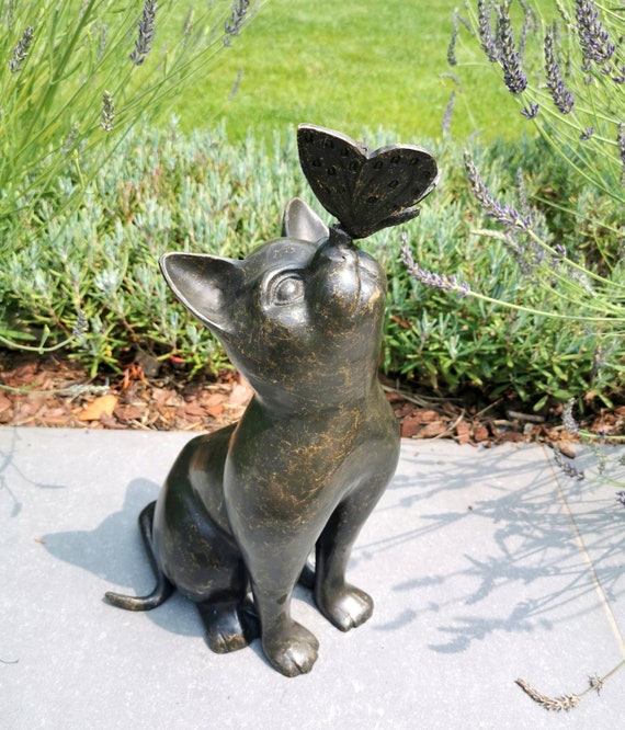 Beautiful Bronze Sculpture of a Cat With a Butterfly on - Etsy