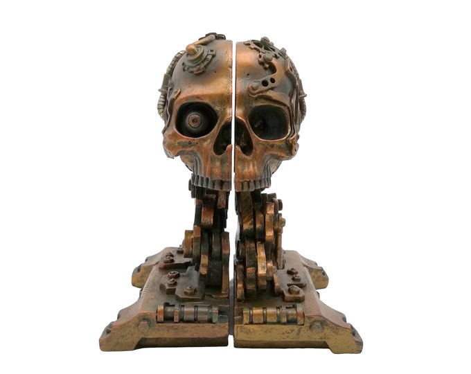Steampunk skull bookends - Split skull