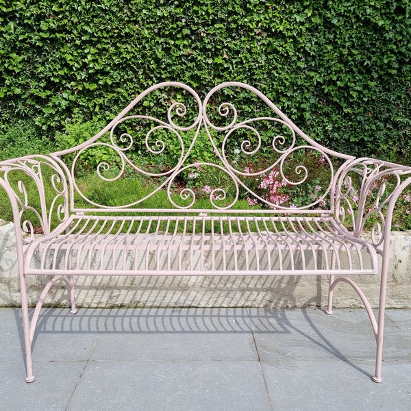 Banc de jardin en fer forgé - Canapé extérieur rose - Cottage garden