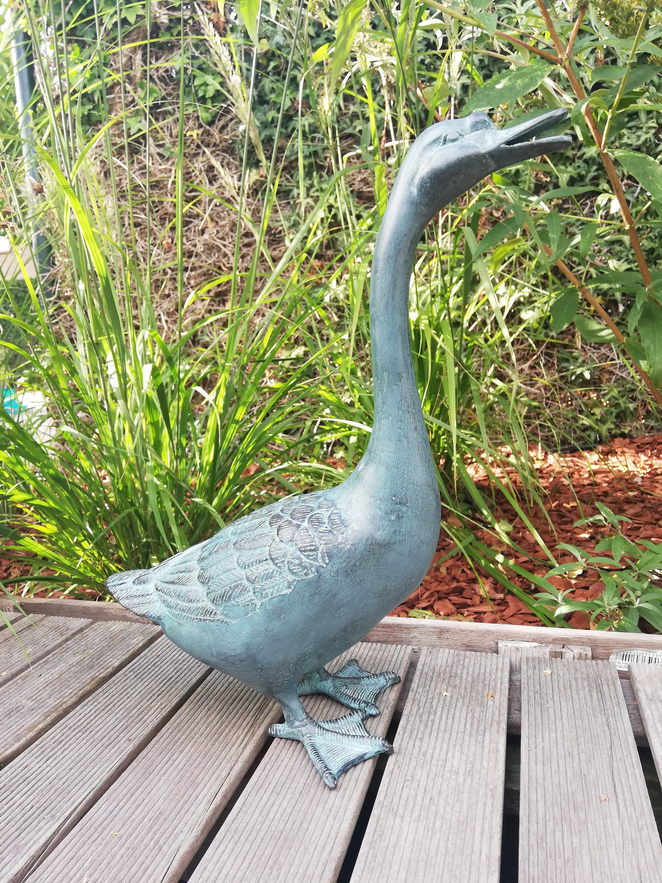 Bronze garden sculpture of a goose