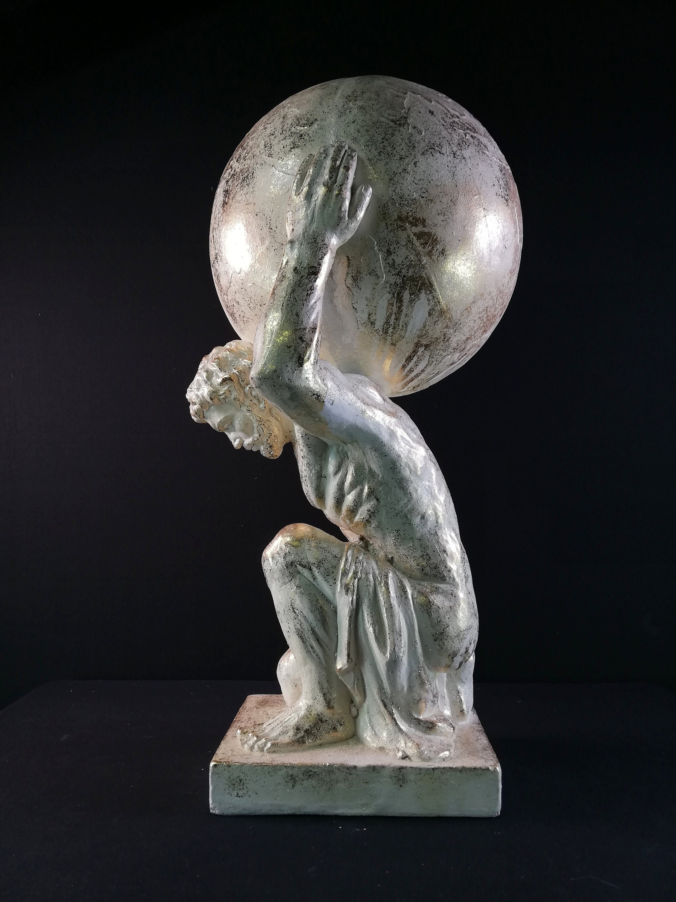 Phenomenal big statue of Atlas with a gold finish