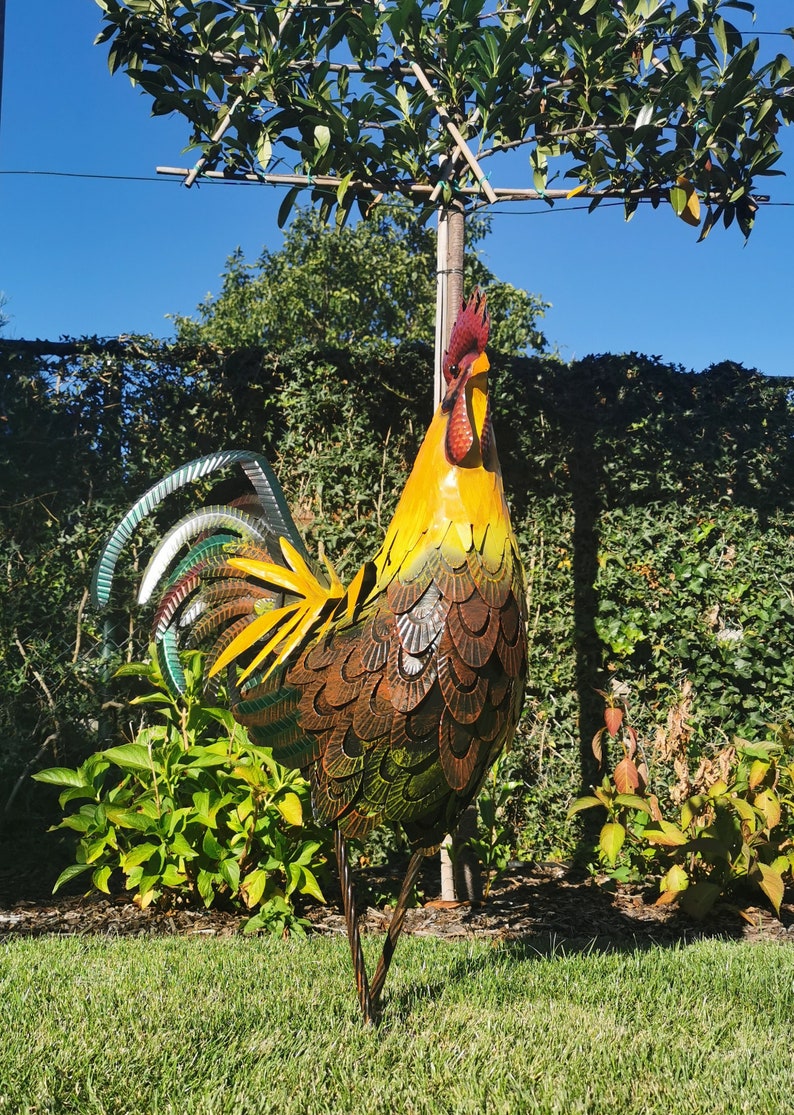 Large Iron Rooster Decorative Rooster Metal Garden Animals Etsy