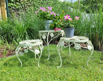 Three wrought iron flower tables - garden tables - decorative tables - terrace decoration