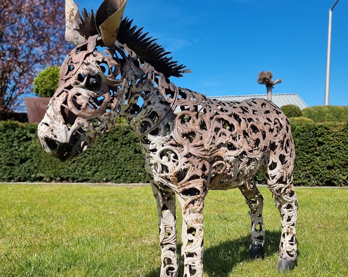 Cute Donkey statue - Metal garden art - Lawn animals - Baby donkey - iron donkey garden