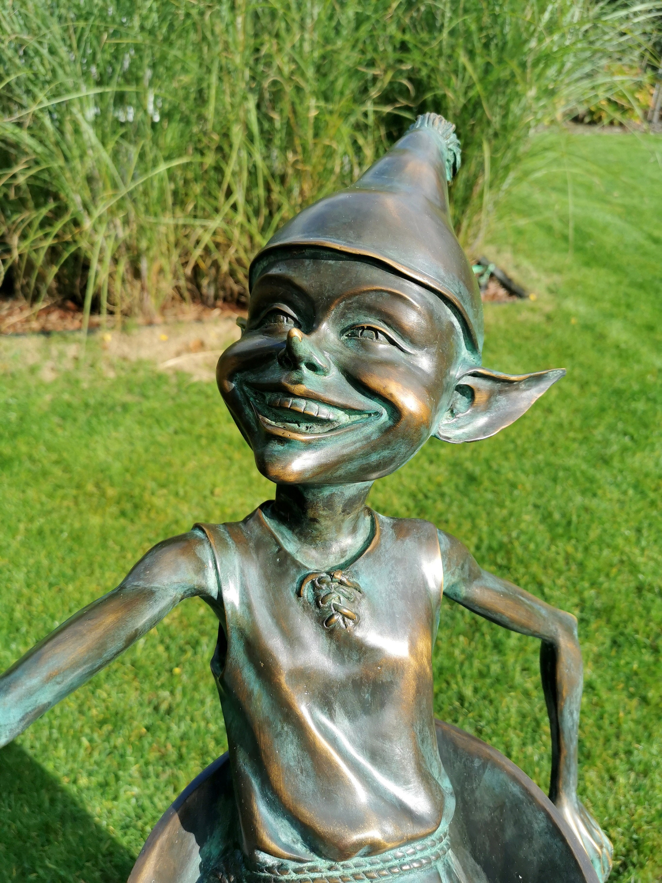 Extra large garden pixie Bronze fountain Bronze garden gnome