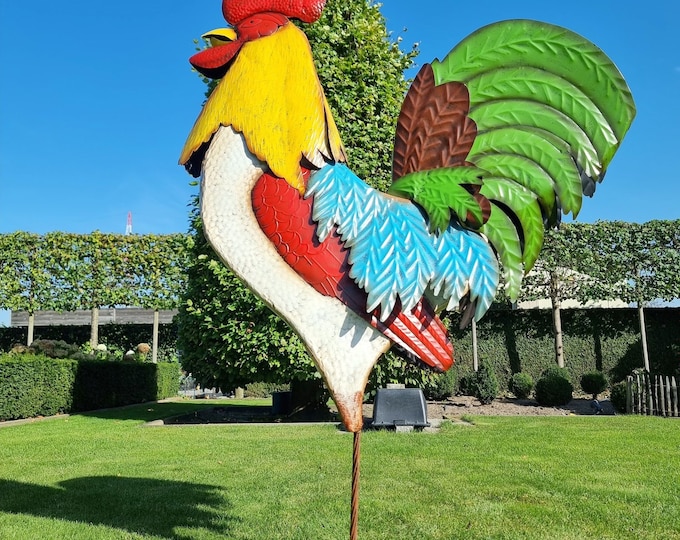 Large jolly Rooster - Large decorative iron rooster for the garden - Cheerful garden decoration - Eye-catcher garden - 64 " tall