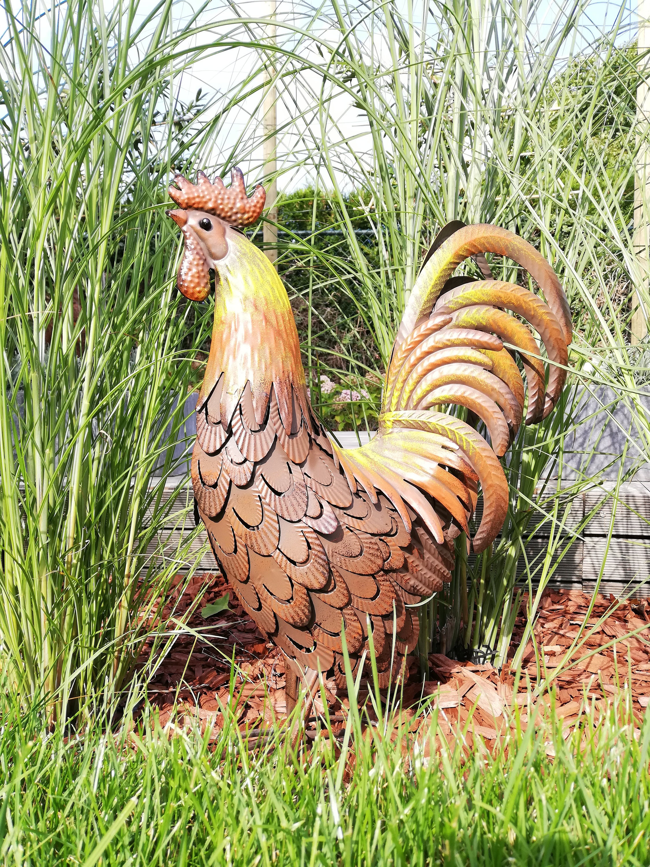 large metal chicken statue