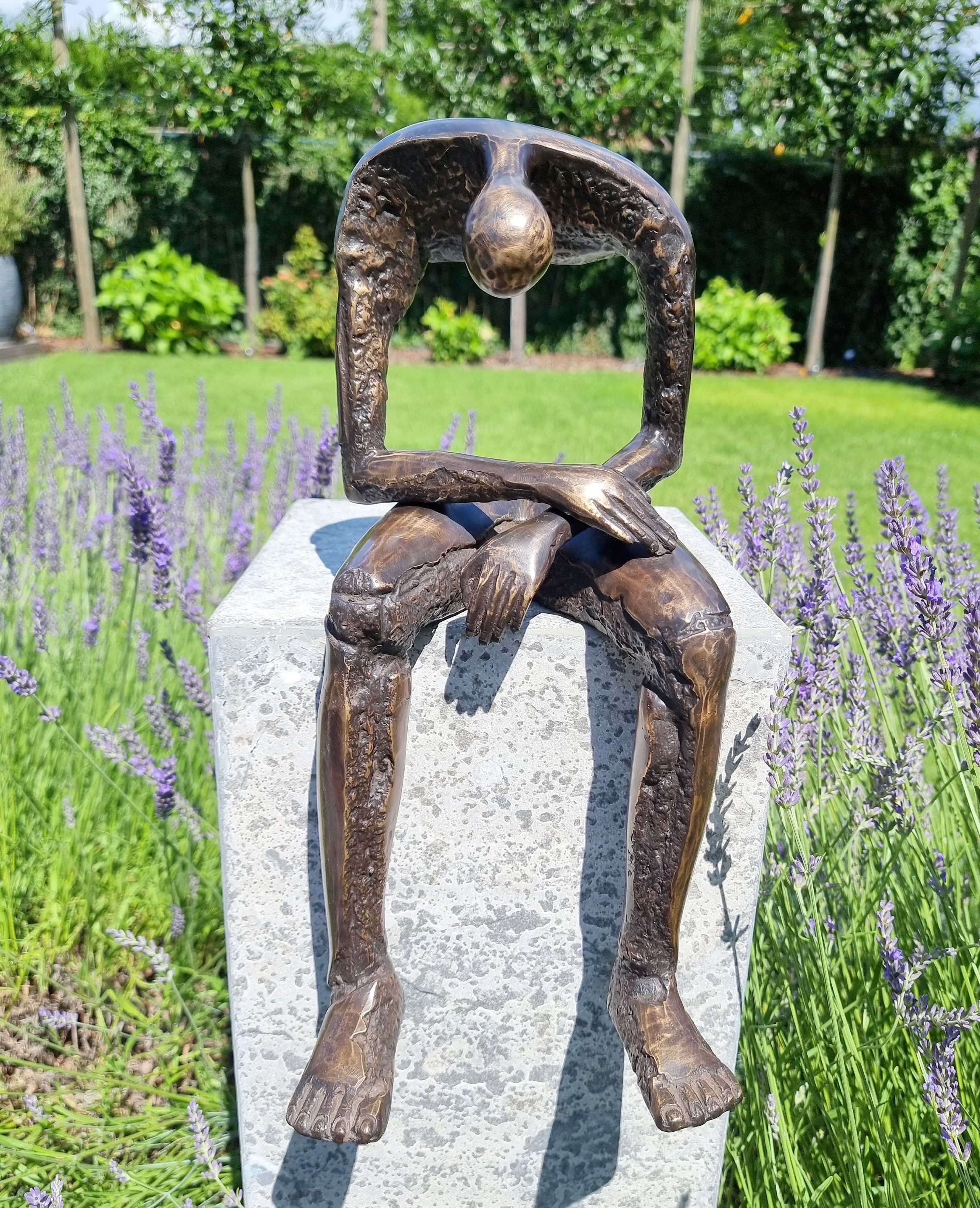 Modernist Bronze Sculpture Seated Bronze human Seated Giant