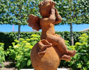 Angel on sphere - Putto and Cherub - Cast iron garden sculptures - See no evil