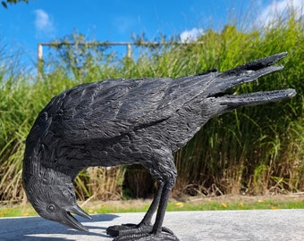 Corbeau en bronze - Oiseau en bronze réaliste - Sculptures de jardin en bronze - Art du jardin