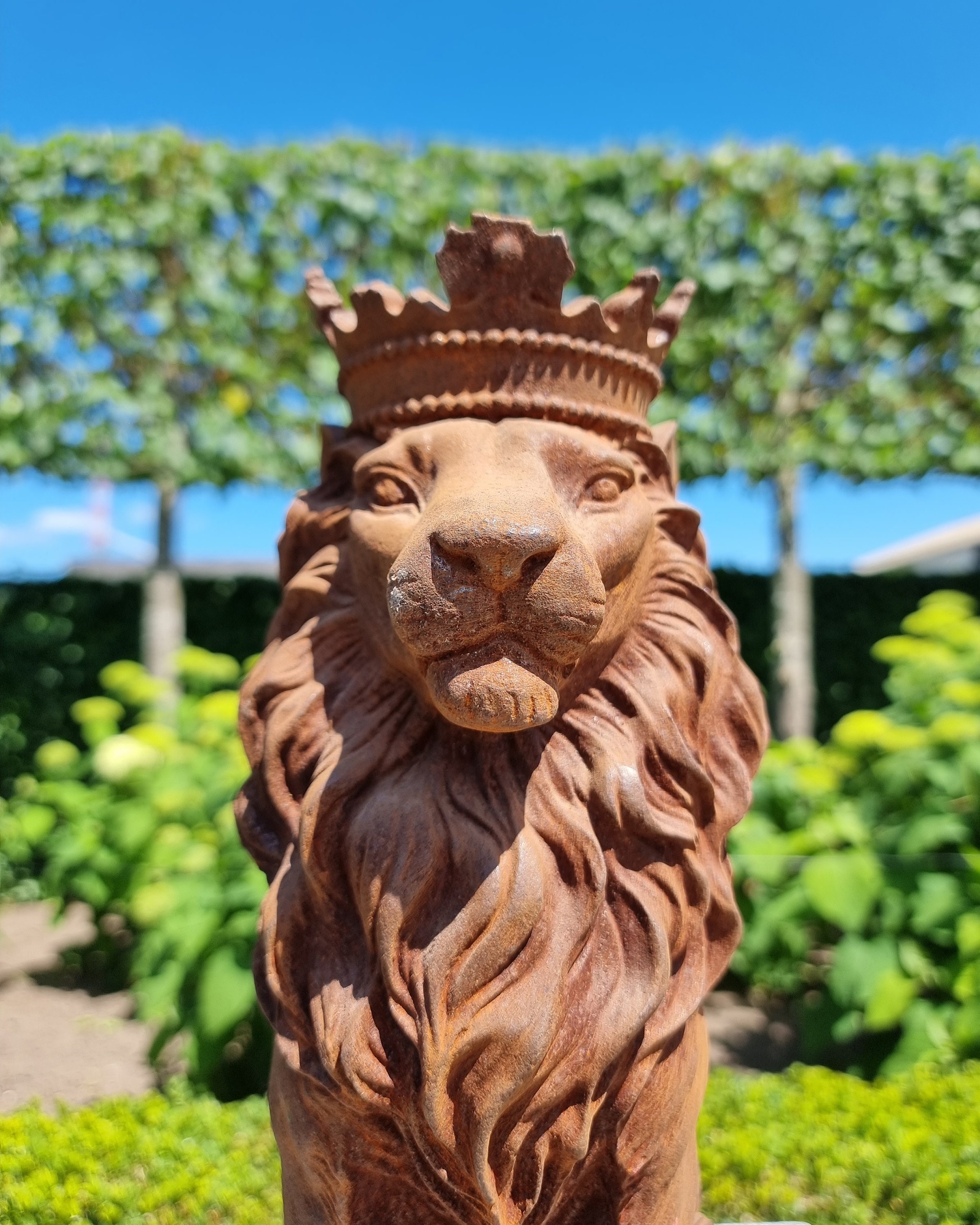 Cast Iron Lion with Crown Cast Iron Garden Sculptures Lion Garden