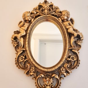Recency wall mirror - Gold colored wall mirror - Mid century Cherub mirror