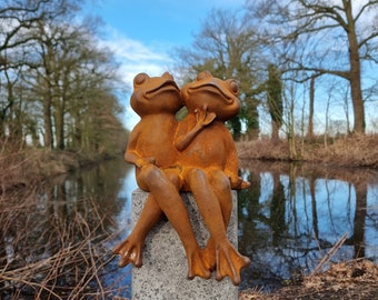 Un couple de grenouilles amoureuses - Grenouilles assises - Décoration de jardin joyeuse - Animaux amoureux - joli accroche-regard pour le jardin et la terrasse