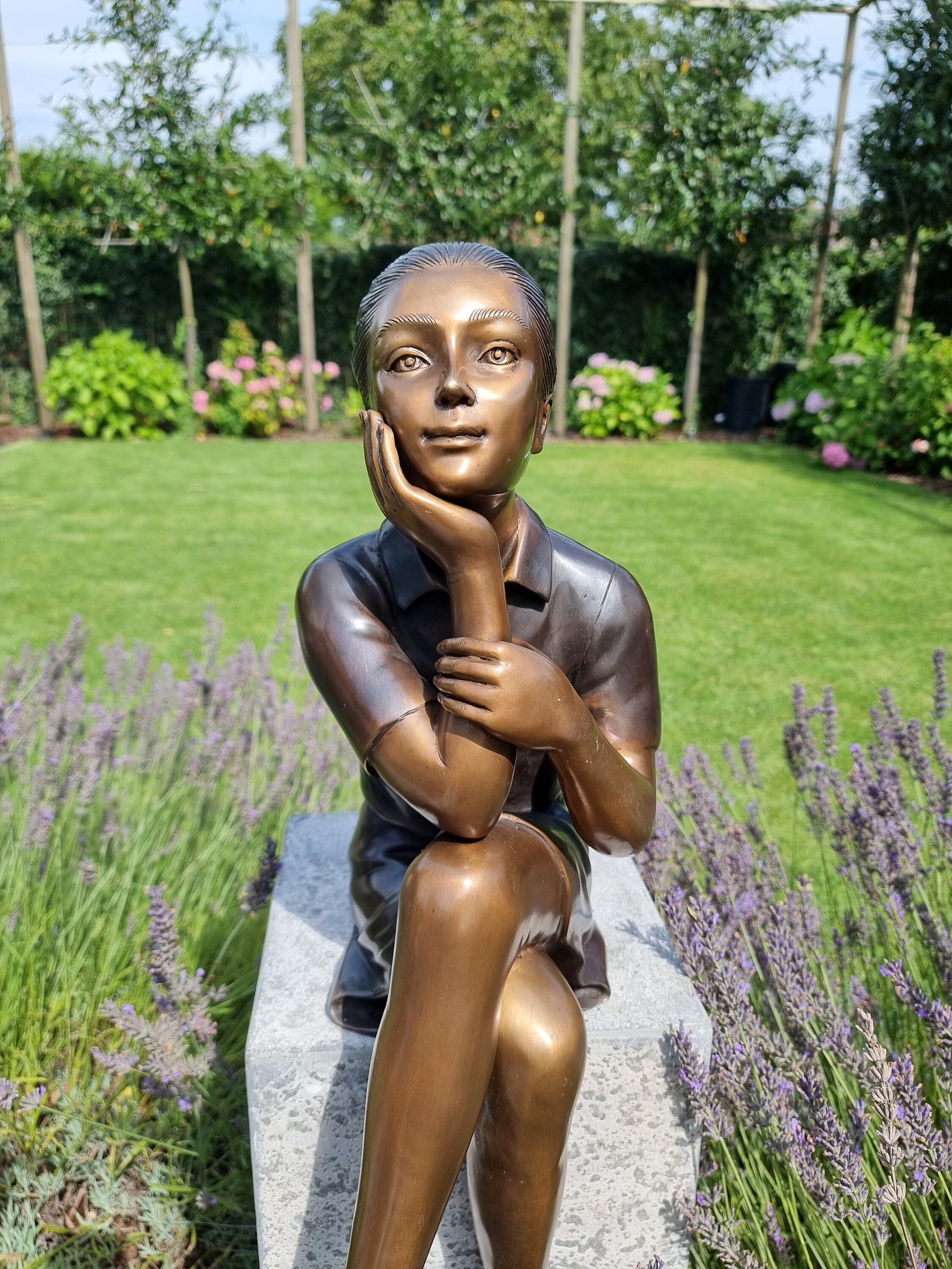Daydreaming Girl Bronze Garden Sculpture Outdoor Bronze Etsy