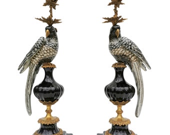 Beaux chandeliers classiques - Bronze et porcelaine - Chandelier perroquet - Regency