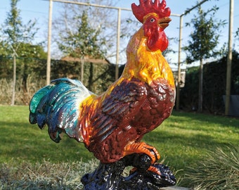 Cast Iron Rooster - Beautiful colors - Garden sculpture