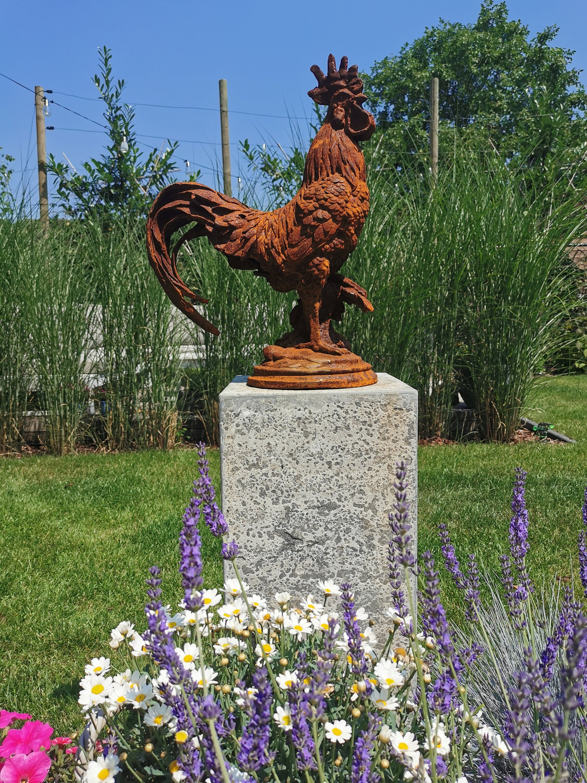 Large Cast iron rooster Garden statue Cast iron garden sculptures