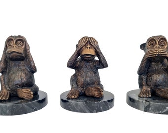 Cute bronze monkeys - Cute monkey statues - Hear no evil, See no Evil, Speak no evil