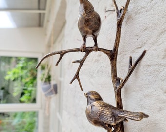 Decoración mural de bronce - Pájaros en rama - pájaros de bronce