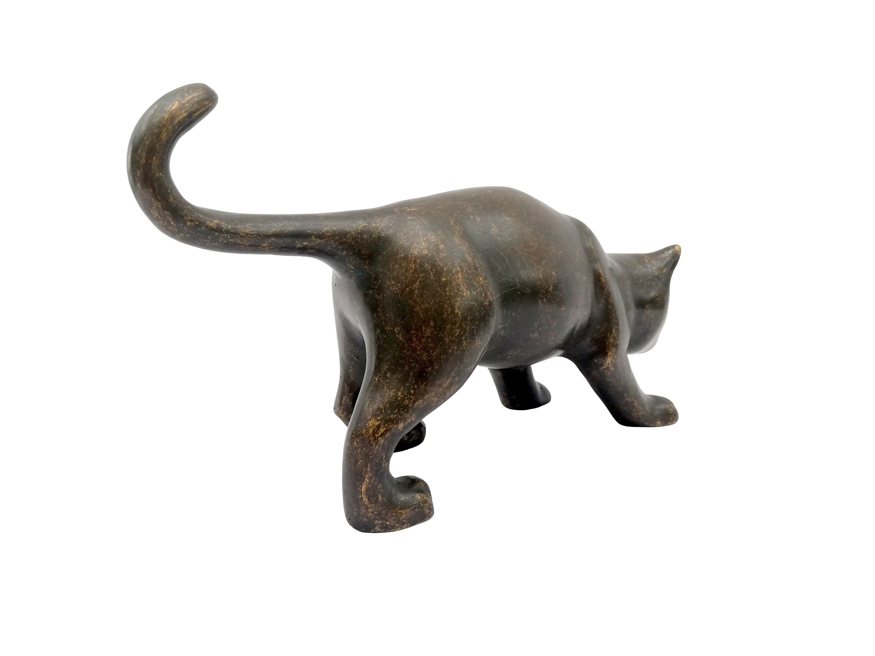 Bronze statue of a cat Curious kitten on discovery Bronze gift