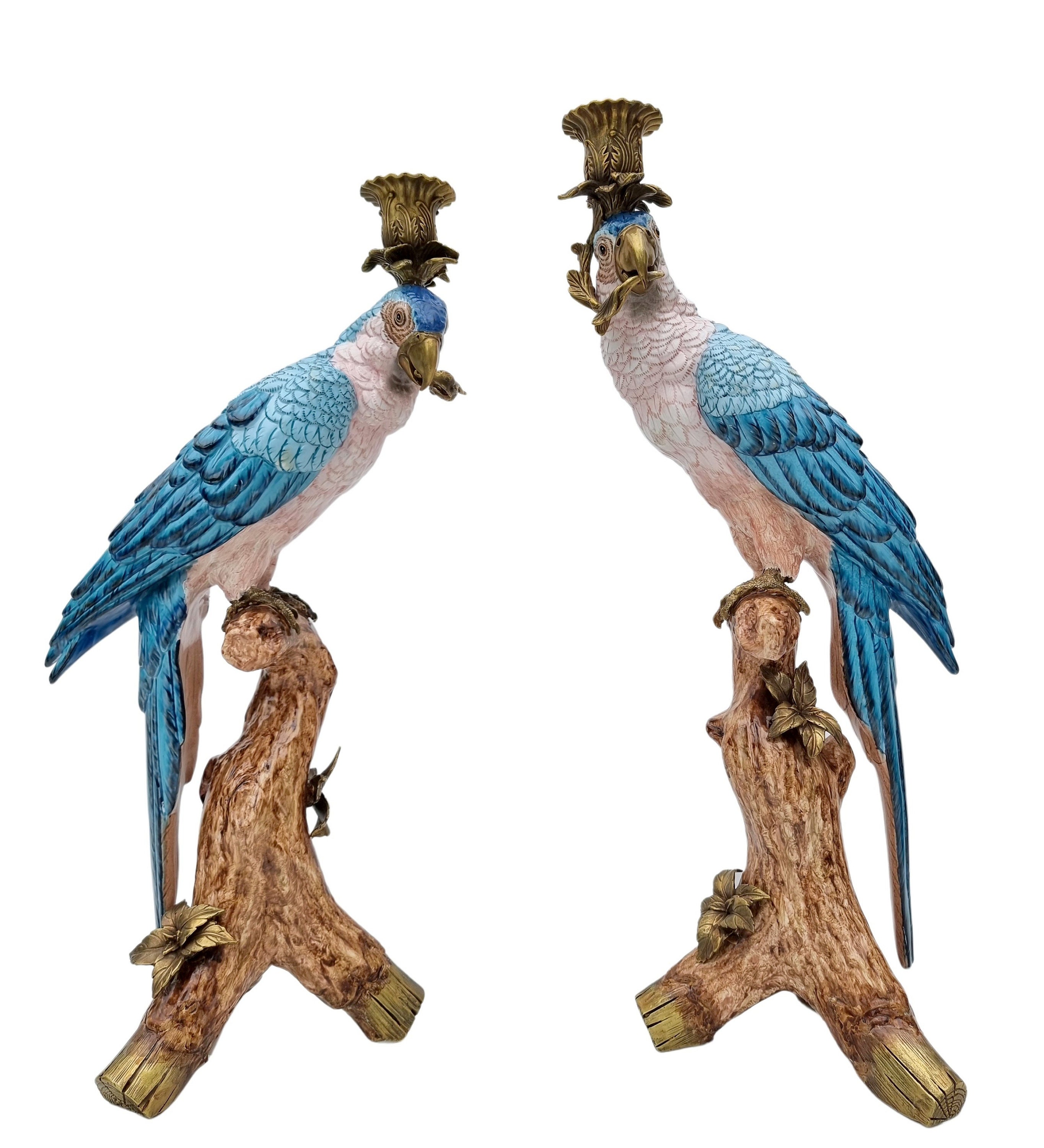 Eclectic candle holders Parrot candle holders Blue parrots with