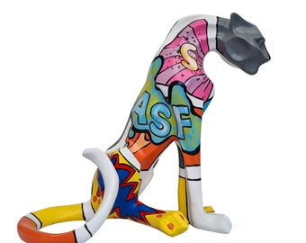 Sculpture pop art contemporaine - Jaguar assis - Attire-regard coloré moderne - Culture pop art