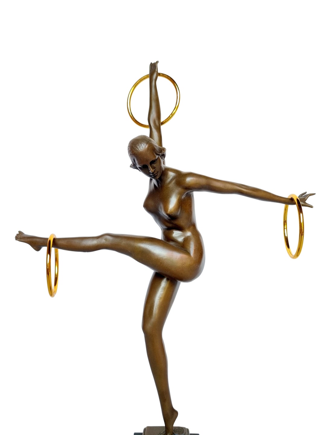 Bronze Sculpture in Art Nouveau Style Female Ring Dancer Hula Hoop