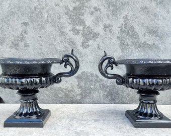 Two Jardinières - Garden vases - cast iron planters - Black flower pots - Cast iron flower pots