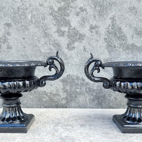 Two Jardinières - Garden vases - cast iron planters - Black flower pots - Cast iron flower pots